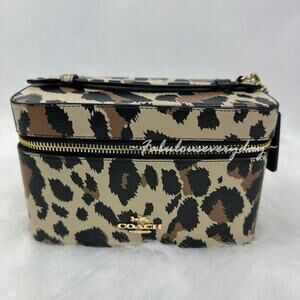 Coach Cosmetic Case With Leopard Print In Leather/Gold/Leopard Multi CCF43 NWT